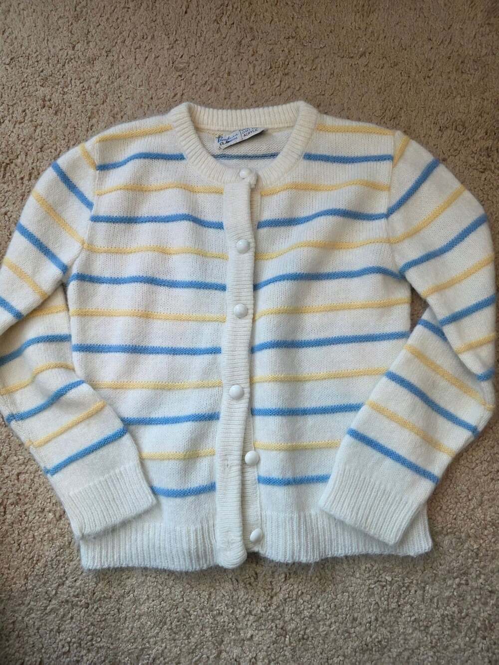 Fandango Striped Cardigan Sweater Size Small White Blue Yellow, Youth 4/5